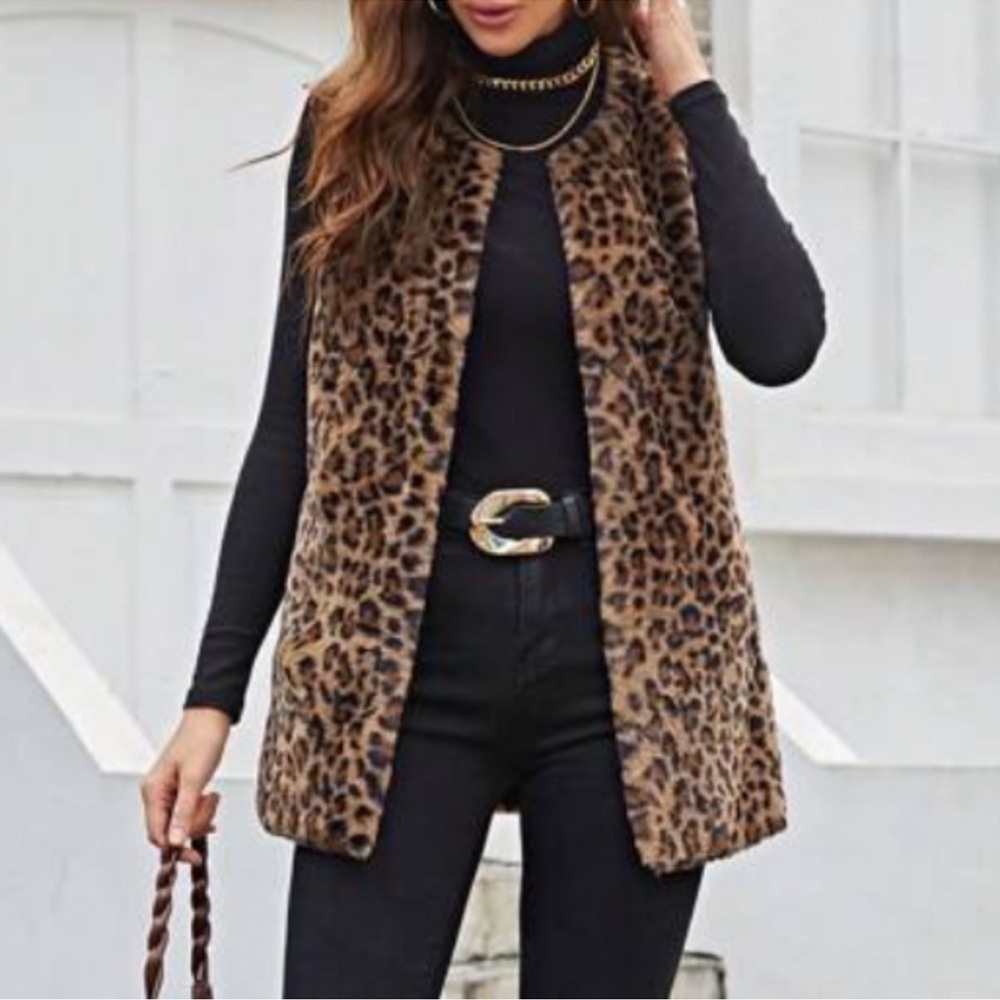 Cozy Leopard Print Open Front Oversized Vest XS S M L XL